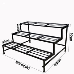 Black 3 Step Stand For Multiple Plants And Pots Stand,  Indoor Shelf Holder Rack, Gardening Stand,Indoor Outdoor (Black)