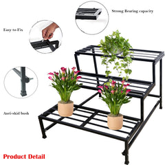 Black 3 Step Stand For Multiple Plants And Pots Stand,  Indoor Shelf Holder Rack, Gardening Stand,Indoor Outdoor (Black)