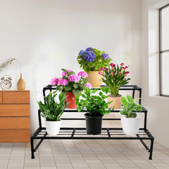 Black 3 Step Stand For Multiple Plants And Pots Stand,  Indoor Shelf Holder Rack, Gardening Stand,Indoor Outdoor (Black)