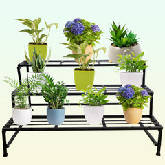 Black 3 Step Stand For Multiple Plants And Pots Stand,  Indoor Shelf Holder Rack, Gardening Stand,Indoor Outdoor (Black)