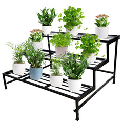 Black 3 Step Stand For Multiple Plants And Pots Stand,  Indoor Shelf Holder Rack, Gardening Stand,Indoor Outdoor (Black)