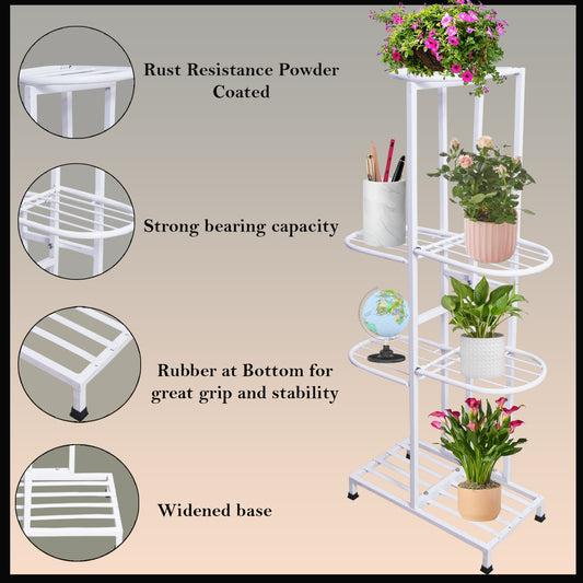 White Metal 7-Tier Stand For Indoor/Outdoor Plants | Organizer Display Ideal For Garden Balcony | Holder Shelves  Rack Storage