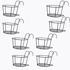Black Hanging Flower Pot Railing Hanger Heavy Duty Durable Outdoor, Balcony, Terrace Railing Basket Black(Set Of 8)