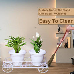 White  Creative Metal Rectangular Plant Stands With Moving Wheels For Indoor And Outdoor