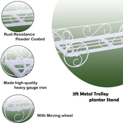 White  Creative Metal Rectangular Plant Stands With Moving Wheels For Indoor And Outdoor