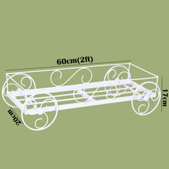 White  Creative Metal Rectangular Plant Stands With Moving Wheels For Indoor And Outdoor