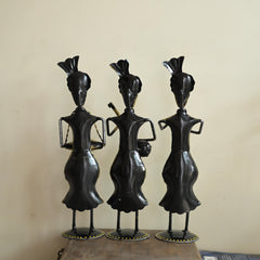 Metal Rajasthani Standing Men Musician Set of 3 for Table Top Decor Decorative Showpiece for Home|Office|Gift Item