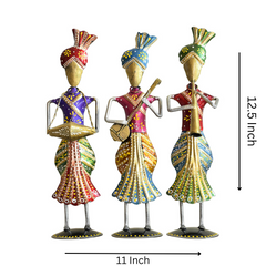Metal Rajasthani Standing Men Musician Set of 3 for Table Top Decor Decorative Showpiece for Home|Office|Gift Item