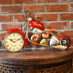 Red Metal Bike Wall Clock - Decorative Home & Office Clock For Gifting