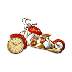 Red Metal Bike Wall Clock - Decorative Home & Office Clock For Gifting