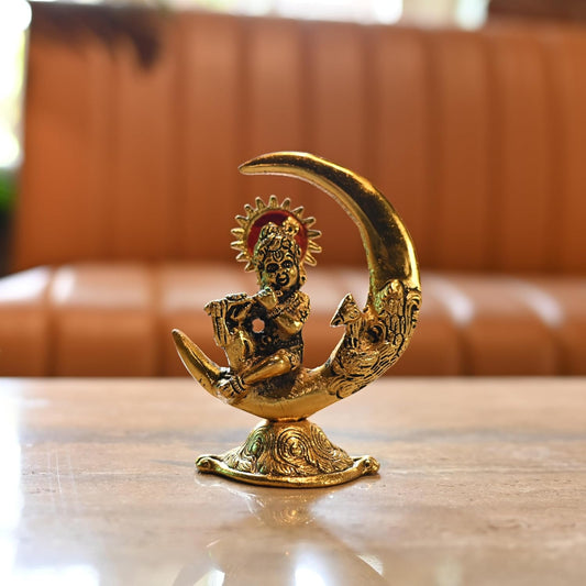 Golden Metal Gopal Section On Moon For Home Temple Decoration