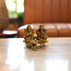 Golden Metal Laxmi, Ganesh With Diya For Home Temple Decoration