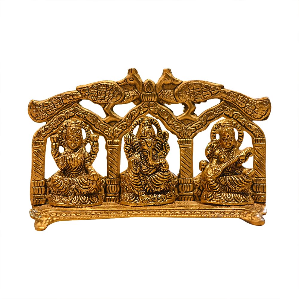 Golden Metal Double More Laxmi, Ganesh, Sraswati For Home Temple || Office Temple || Gifing