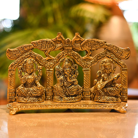 Golden Metal Double More Laxmi, Ganesh, Sraswati For Home Temple || Office Temple || Gifing
