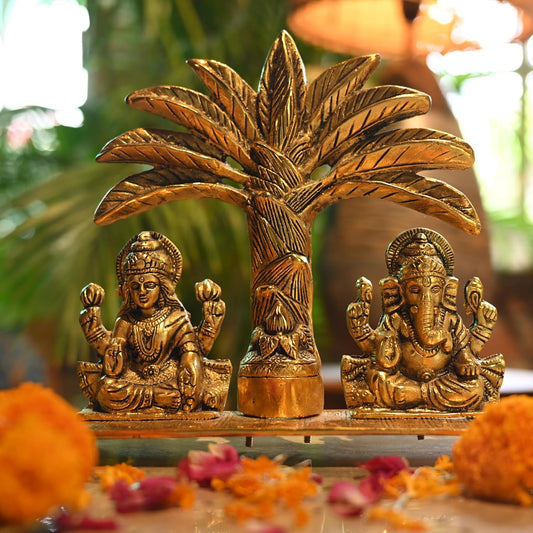 Golden Metal Laxmi Ganesh With Khajur Tree Design For Home Temple || Office Temple || Gifing || Diwali Pooja ||