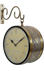 Brass Rose Gold Metal Railway Wall Clock - Decorative Home & Office Clock For Gifting