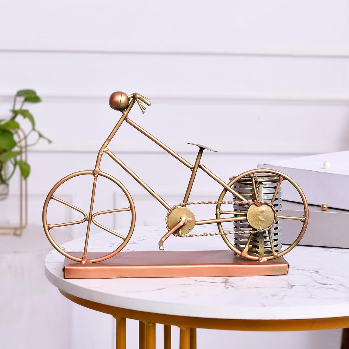 Gold Metal Antique Golden Cycle Pen Holders/Pen Stand For Office Desk//Study Table//Gifting