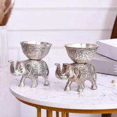 Silver Metal Elephant Urli And Dry Fruit Bowl