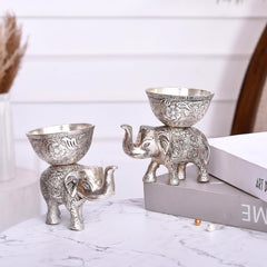 Silver Metal Elephant Urli And Dry Fruit Bowl
