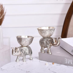 Silver Metal Elephant Urli And Dry Fruit Bowl