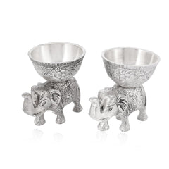Silver Metal Elephant Urli And Dry Fruit Bowl