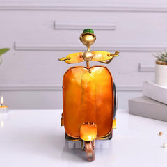 Yellow Metal Scooter Pen Stand With Clock Nautical_Inspired Desk Organizer For Pens And Pencils Decorative Office Accessory