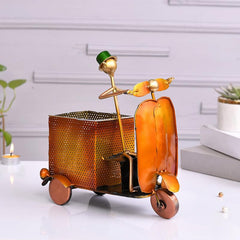 Yellow Metal Scooter Pen Stand With Clock Nautical_Inspired Desk Organizer For Pens And Pencils Decorative Office Accessory