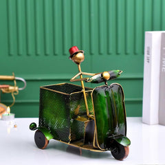 Green Metal Green Scooter Pen Stand With Clock Nautical_Inspired Desk Organizer For Pens And Pencils Decorative Office Accessory