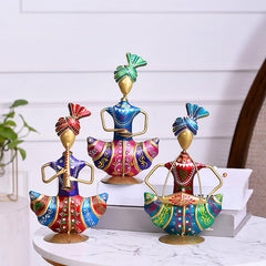 Metal Sitting Sardar Set Of 3 For Table Top Decor Decorative Showpiece