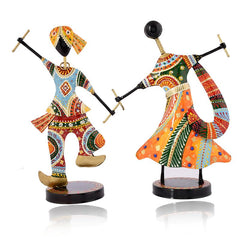 Metal Dandiya Couple For Table Top Decor Decorative Showpiece For Home|Office|Gift Item