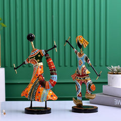 Metal Dandiya Couple For Table Top Decor Decorative Showpiece For Home|Office|Gift Item