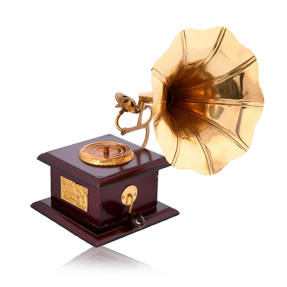 Golden Metal Gramophone For Table Top Decor Decorative Showpiece