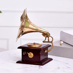 Golden Metal Gramophone For Table Top Decor Decorative Showpiece