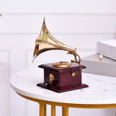 Golden Metal Gramophone For Table Top Decor Decorative Showpiece