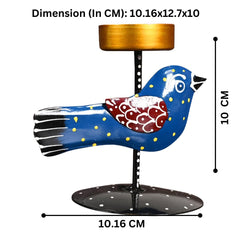 Blue Metal Small Bird Hand Painted Tealight Candle Holder For Living Room Decorative Showpiece For Home Decoration