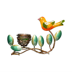 Metal Leaf Bird Hand Painted Tealight Candle Holder For Living Room Decorative Showpiece For Home Decor