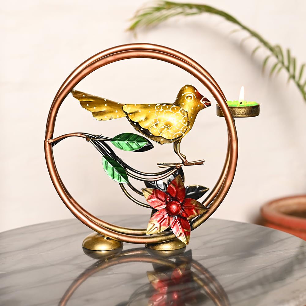 Metal Round Bird Tealight Candle Holder For Living Room Decorative Showpiece For Home Decor