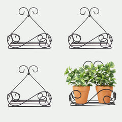 Set Of 4 Black Metal Wall Mount Stand For Indoor & Outdoor Planters | Home Decor Ideal For Garden Balcony Living Room