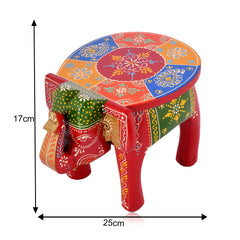 Wooden Hand Crafted Emboss Colorful Painted Elephant Shape Stool