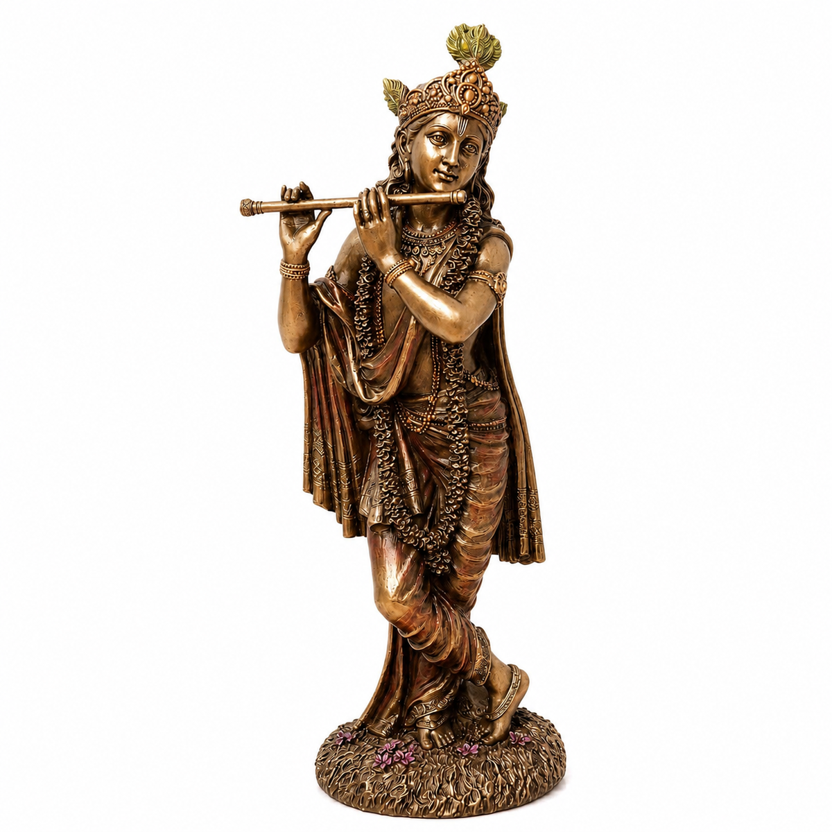 Handcrafted Lord Krishna Flute Statue, Antique Bronze Resin Idol, Spiritual Home Decor, Hindu Figurine