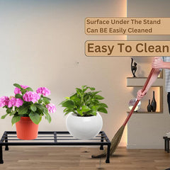 Pack Of 4 Black  Matt Black 24 Inches Rectangular Shape Metal Plant Stand, Indoor/Outdoor-Flower Pot Stand Free Standing