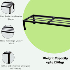 Pack Of 4 Black  Matt Black 24 Inches Rectangular Shape Metal Plant Stand, Indoor/Outdoor-Flower Pot Stand Free Standing