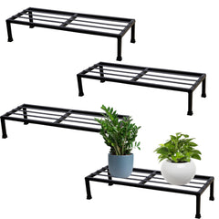 Pack Of 4 Black  Matt Black 24 Inches Rectangular Shape Metal Plant Stand, Indoor/Outdoor-Flower Pot Stand Free Standing