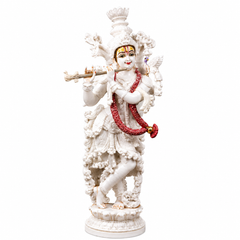 14 Inch Krishna Idol | Ivory Finish Divine Couple Murti, Hindu God Sculpture