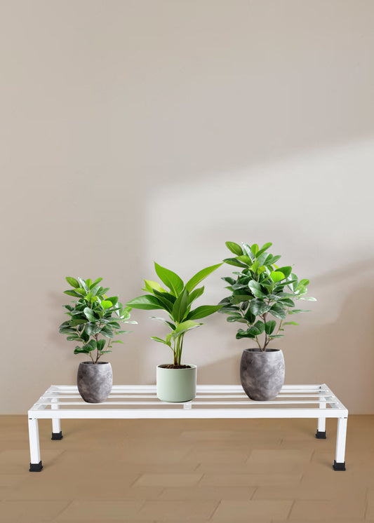 Pack Of 2 White  24 Inches Rectangular Shape Metal Plant Stand, Indoor/Outdoor-Flower Pot Stand Free Standing