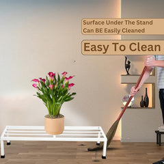 Pack Of 2 White  24 Inches Rectangular Shape Metal Plant Stand, Indoor/Outdoor-Flower Pot Stand Free Standing