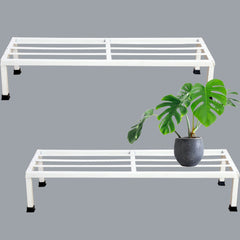 Pack Of 2 White  24 Inches Rectangular Shape Metal Plant Stand, Indoor/Outdoor-Flower Pot Stand Free Standing