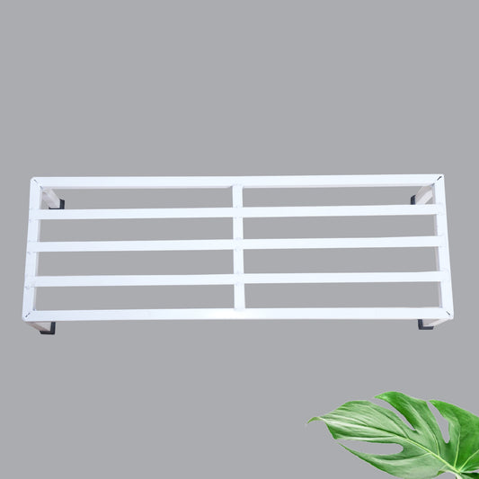 Pack Of 2 White  24 Inches Rectangular Shape Metal Plant Stand, Indoor/Outdoor-Flower Pot Stand Free Standing