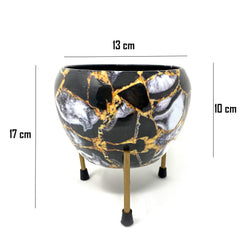 Black Decorative Pot With Stand For Indoor Plants Rust Free Metal Plant Pots For Living Room, Balcony And Garden -