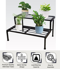 Black Classic 24Inc 2Step Stand For Multiple Pots, Indoor Shelf Rack, (Black-)